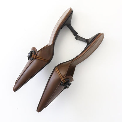 Vintage Gucci by Tom Ford Brown Leather Kitten Heel Horsebit Mules / 37.5 (US 7.5)