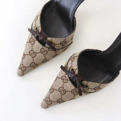 Vintage Gucci GG Monogram Mules Leather Bow Detail Heels / 36.5 (US 6.5)