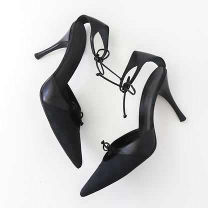 Vintage Gucci GG Logo Monogram Mules Pointed Toe Heels Strappy Pumps / 37.5 (US 7.5)