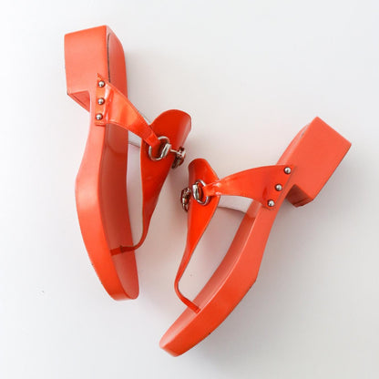 Vintage 1990s Gucci by Tom Ford Coral Orange Thong Mules Horsebit Clogs / 37 (US 7)