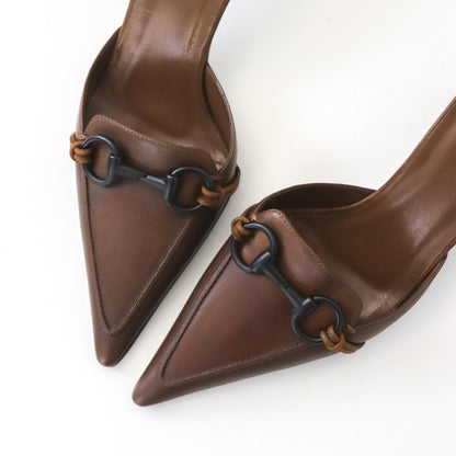 Vintage Gucci by Tom Ford Brown Leather Kitten Heel Horsebit Mules / 37.5 (US 7.5)