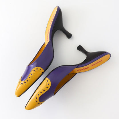 Vintage Miu Miu Prada Purple Yellow Leather Western Mules Pointed Toe Heels / 35.5 (US 5.5)