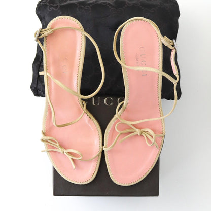 Vintage Gucci by Tom Ford Beige Suede Minimalist Bow Strappy Sandals / 37.5 (US 37.5)