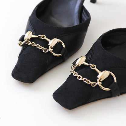 Vintage Gucci by Tom Ford Black GG Logo Monogram Mules Horsebit Heels / 39.5 (US 9.5)