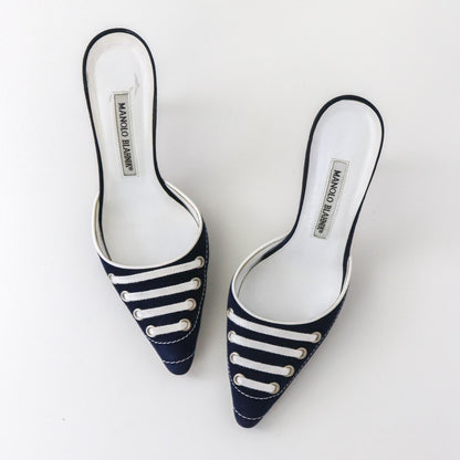 Vintage Manolo Blahnik Suede Sneaker Mules Shoelaces Detail Heels As seen in Sex and The City / 36.5 (US 6.5)