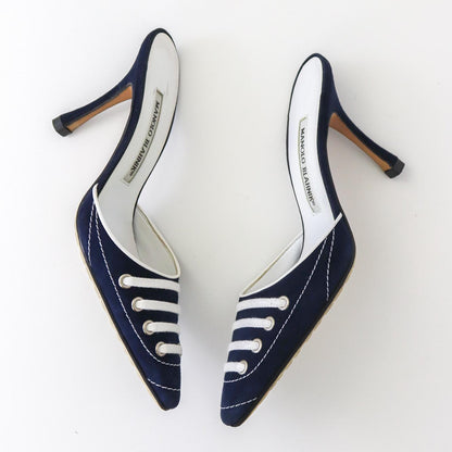 Vintage Manolo Blahnik Suede Sneaker Mules Shoelaces Detail Heels As seen in Sex and The City / 36.5 (US 6.5)