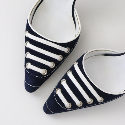 Vintage Manolo Blahnik Suede Sneaker Mules Shoelaces Detail Heels As seen in Sex and The City / 36.5 (US 6.5)