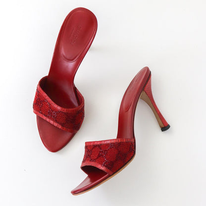 Vintage Gucci by Tom Ford GG Monogram Red Beaded Mules Reptile Leather Heels / 36.5 (US 6.5)