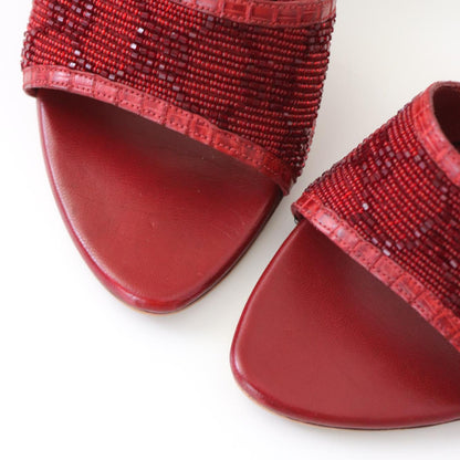 Vintage Gucci by Tom Ford GG Monogram Red Beaded Mules Reptile Leather Heels / 36.5 (US 6.5)