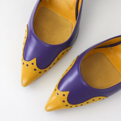 Vintage Miu Miu Prada Purple Yellow Leather Western Mules Pointed Toe Heels / 35.5 (US 5.5)