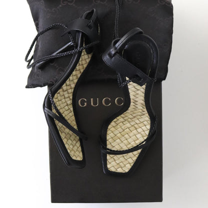 Vintage F/W 2002 Gucci by Tom Ford Black Braided Leather Strappy Heels Bamboo Insole / 36.5 (US 6.5)