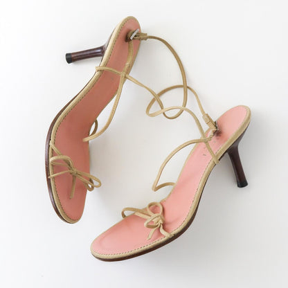 Vintage Gucci by Tom Ford Beige Suede Minimalist Bow Strappy Sandals / 37.5 (US 37.5)