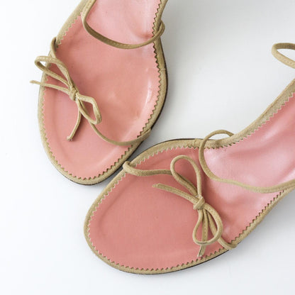 Vintage Gucci by Tom Ford Beige Suede Minimalist Bow Strappy Sandals / 37.5 (US 37.5)