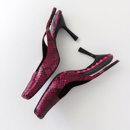 Vintage F/W 1999 Dolce&Gabbana Python Leather Snakeskin Square Toe Slingback Heels / 37.5 (US 7.5)