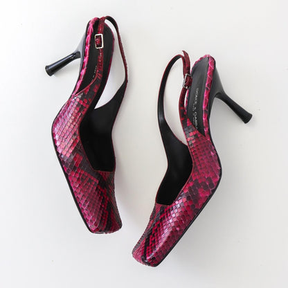 Vintage F/W 1999 Dolce&Gabbana Python Leather Snakeskin Square Toe Slingback Heels / 37.5 (US 7.5)