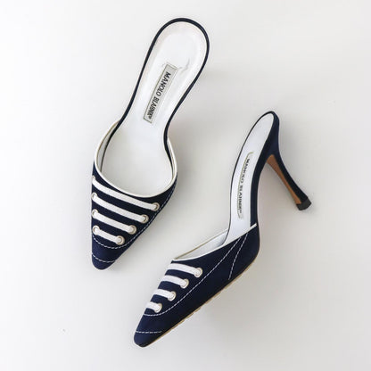 Vintage Manolo Blahnik Suede Sneaker Mules Shoelaces Detail Heels As seen in Sex and The City / 36.5 (US 6.5)
