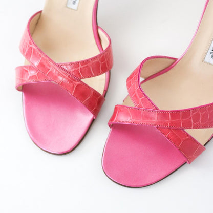 Vintage Manolo Blahnik Callamu Pink Croc Kitten Heel Mules / 36.5 (US 6.5)