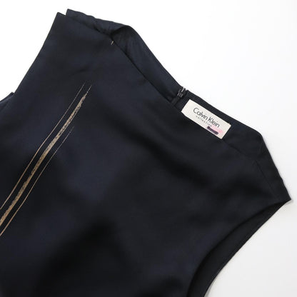 Vintage F/W 1997 Calvin Klein Collection Black Satin Dress Gold Line Detail / XS