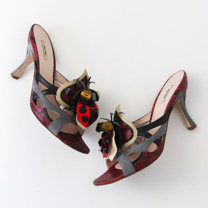 Vintage S/S 2008 Miu Miu Prada Snakeskin Leather Ladybug Mules Heels / 36.5 (US 6.5)
