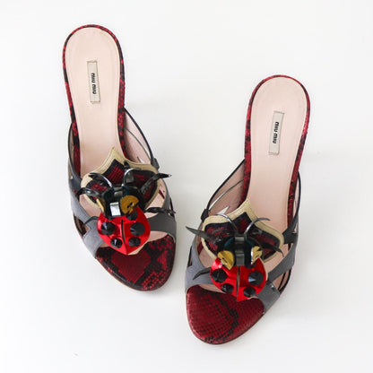 Vintage S/S 2008 Miu Miu Prada Snakeskin Leather Ladybug Mules Heels / 36.5 (US 6.5)