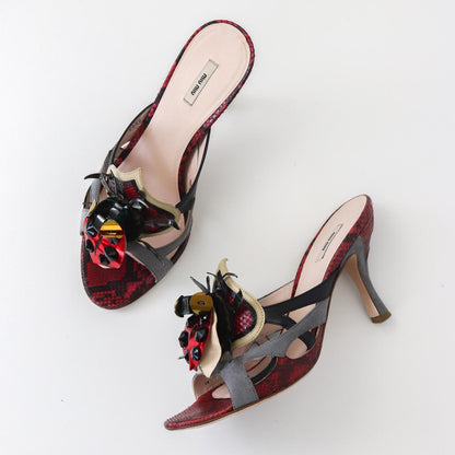 Vintage S/S 2008 Miu Miu Prada Snakeskin Leather Ladybug Mules Heels / 36.5 (US 6.5)