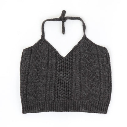 Vintage S/S 2002 Prada Wool Alpaca Chunky Knit Halterneck Runway Top / IT 42 (S-M)