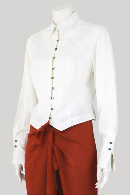 Vintage S/S 1993 Rifat Ozbek Embroidered Blouse Runway Top / IT 42 (S)