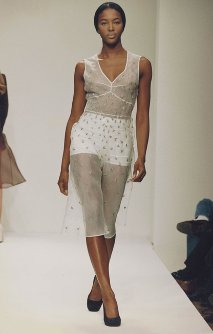 Vintage S/S 1995 Prada Sheer Embroidered Runway Dress / IT 42 (S)