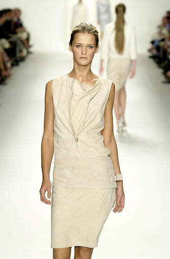 Vintage S/S 2001 Calvin Klein Collection Beige Suede Jacket Skirt Set / M