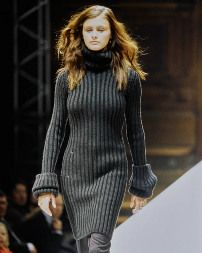 Vintage F/W 1998 Yohji Yamamoto Runway Wool Ribbed Mini Dress / M