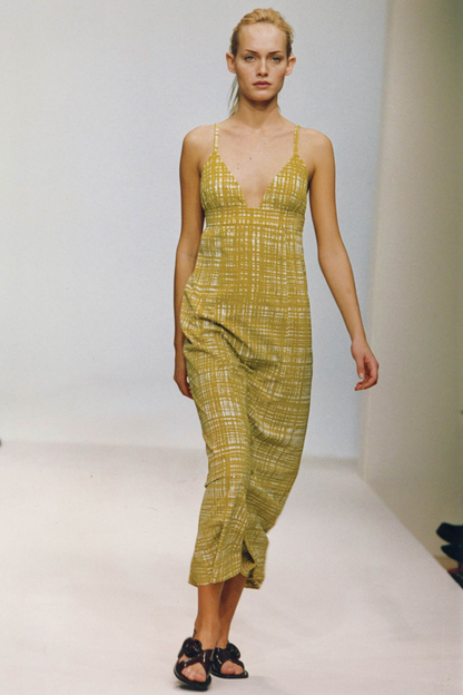 Vintage S/S 1996 Prada 'Ugly Chic' Green Tweed Print Empire Waist Dress / IT 42 (S)