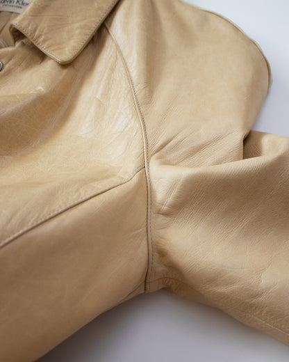 Vintage F/W 1999 Calvin Klein Collection Tan Leather Trench Coat / XS-S