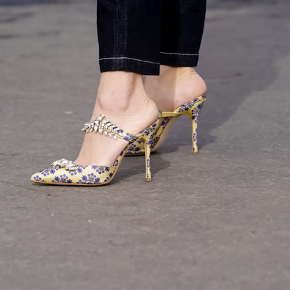 Manolo Blahnik S/S 2020 Lurum Floral Jacquard Crystal Embellished Heels / 37.5 (US 7.5)